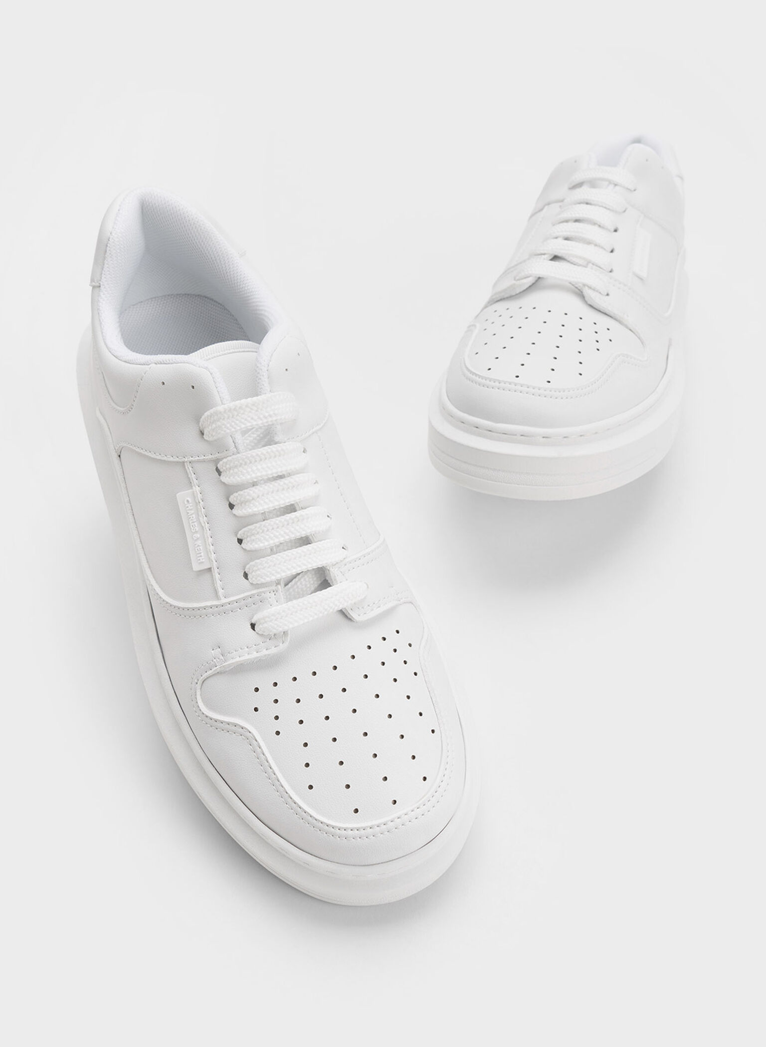 Gem-Embellished Platform Sneakers, White, hi-res