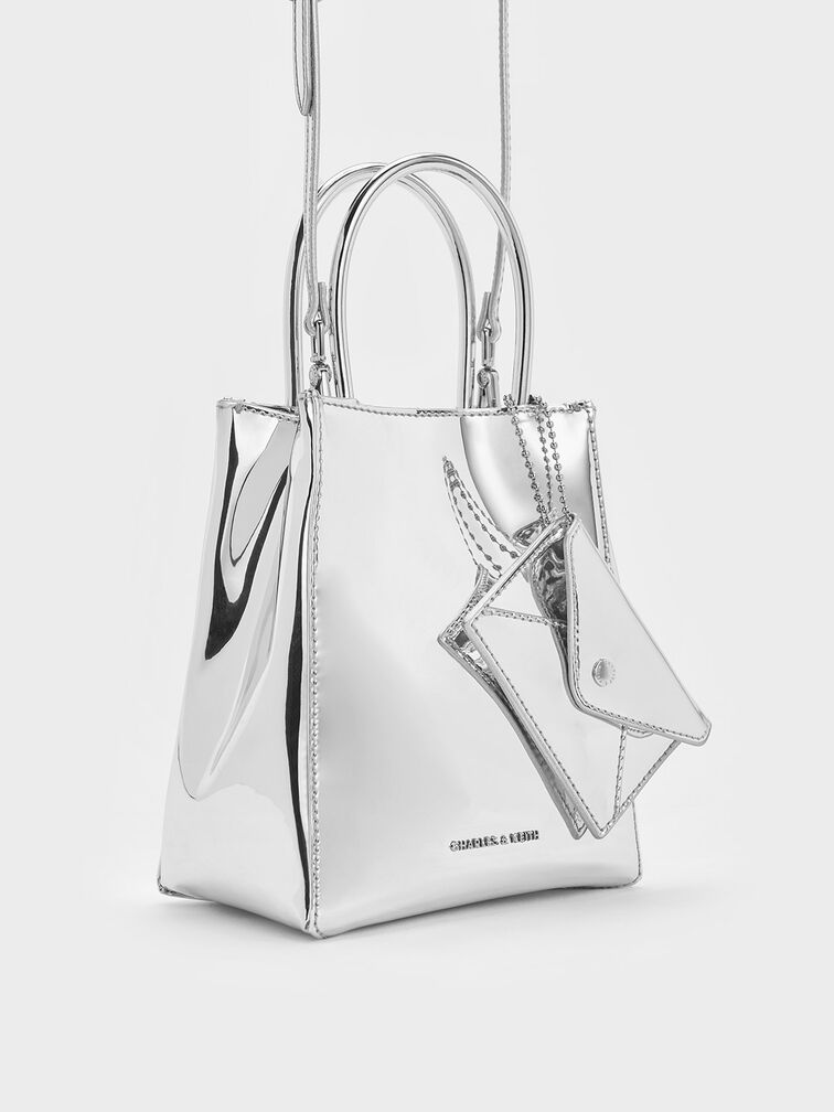 Matina Metallic Elongated Tote Bag, Silver, hi-res