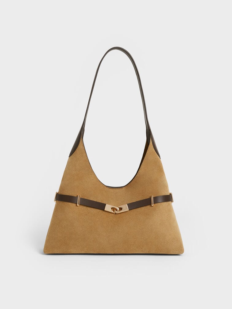 Arlet Recycled Suede Metallic-Accent Belted Hobo Bag, Sahara Sand, hi-res