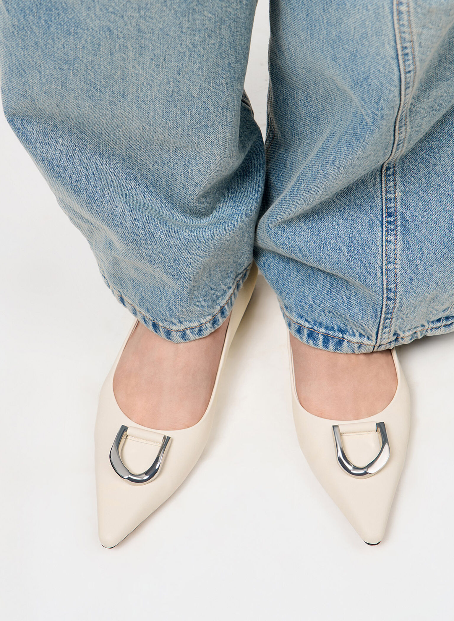 Gabine Leather Ballerinas, Chalk2, hi-res