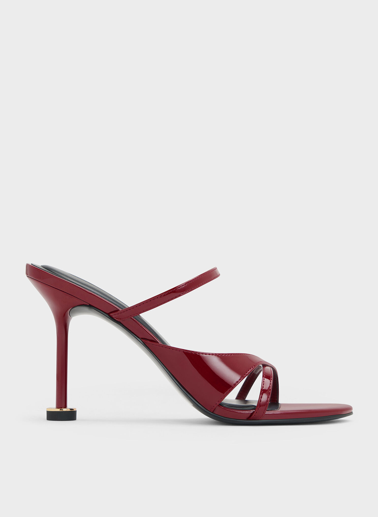 Wynn Patent Crossover Sculptural-Heel Strappy Mules, Red, hi-res