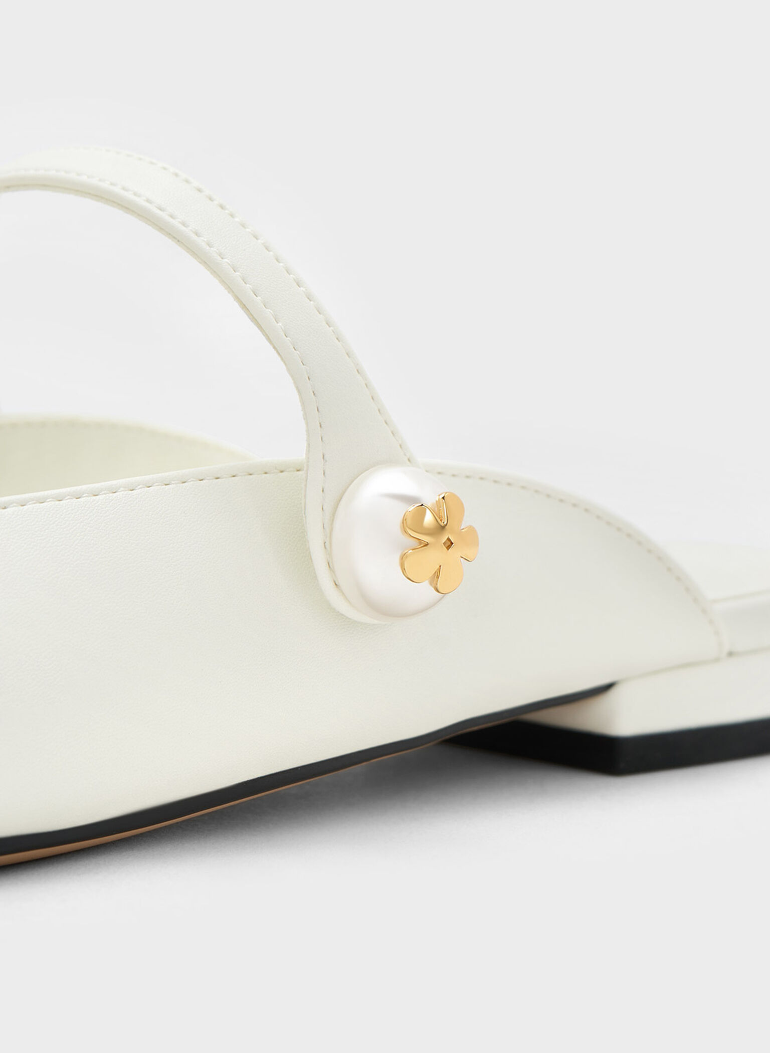 Pearl Embellished Flat Mules, White, hi-res