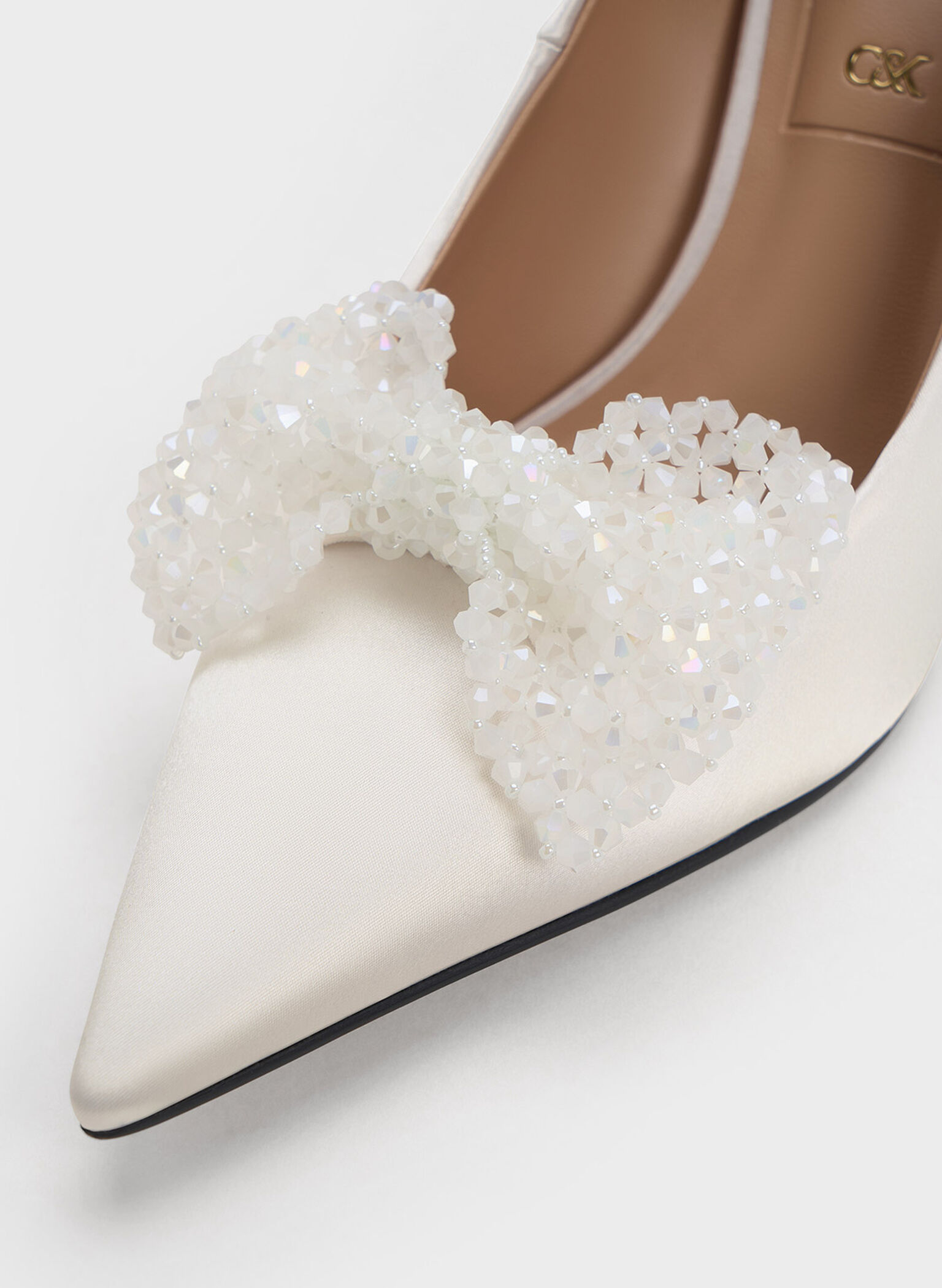 Recycled Polyester Beaded Bow Pumps, White, hi-res