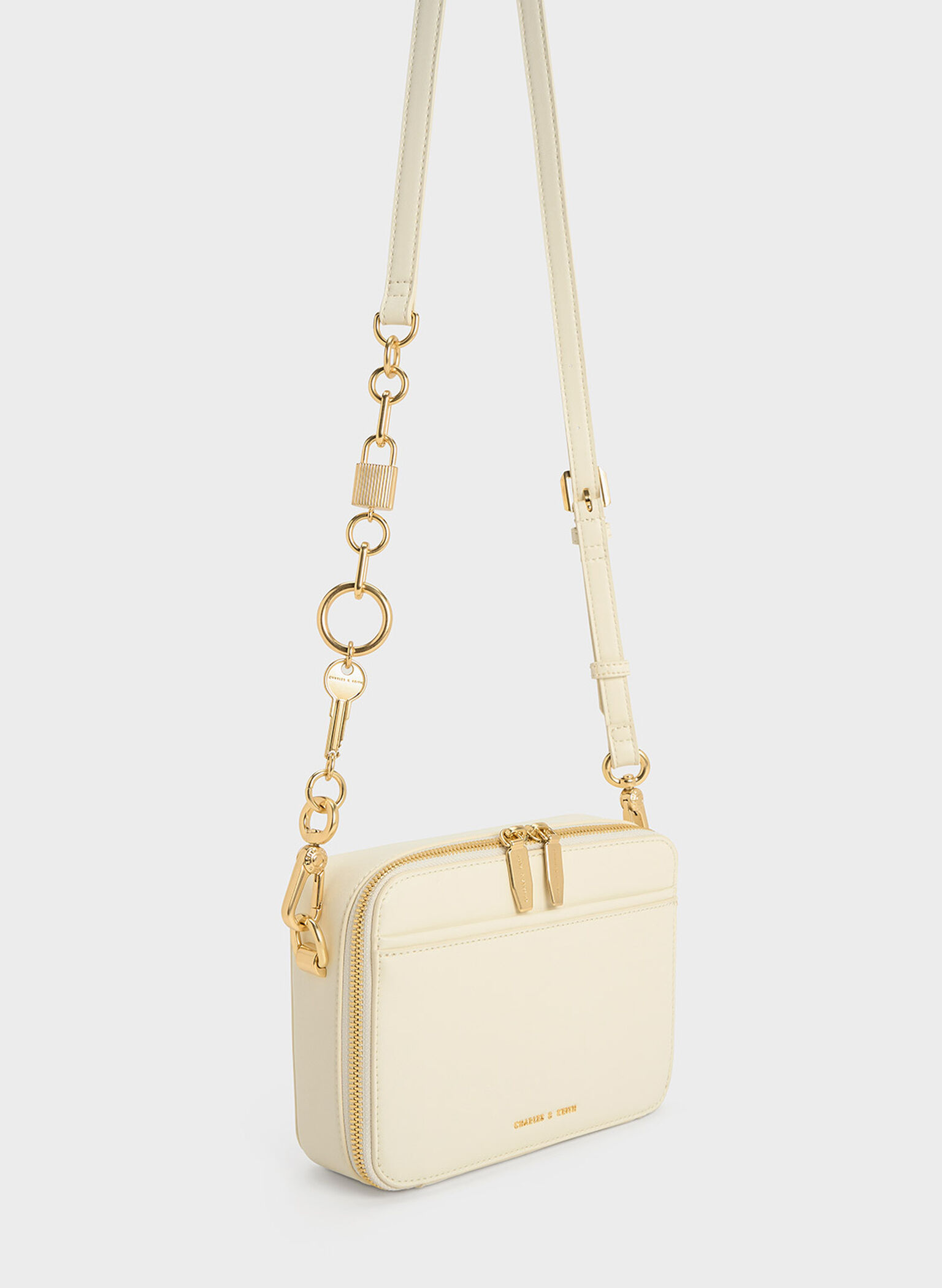 Lock & Key Chain Handle Bag, Cream, hi-res