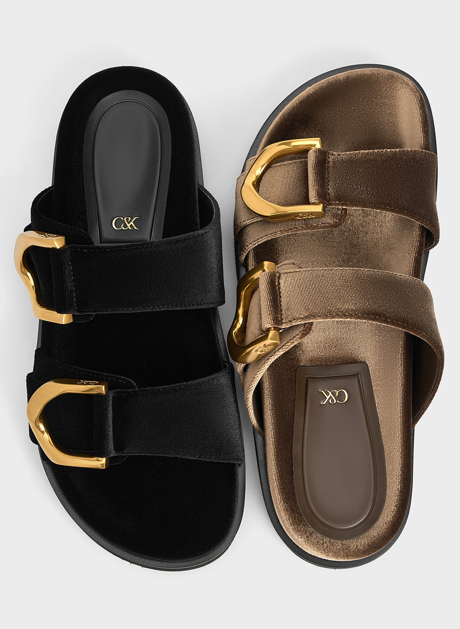Gabine Velvet Buckle Sandals, Brown, hi-res
