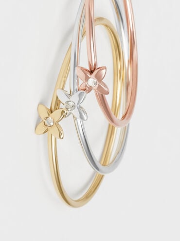 Felicity Flower-Motif Crystal Bangle, Gold, hi-res