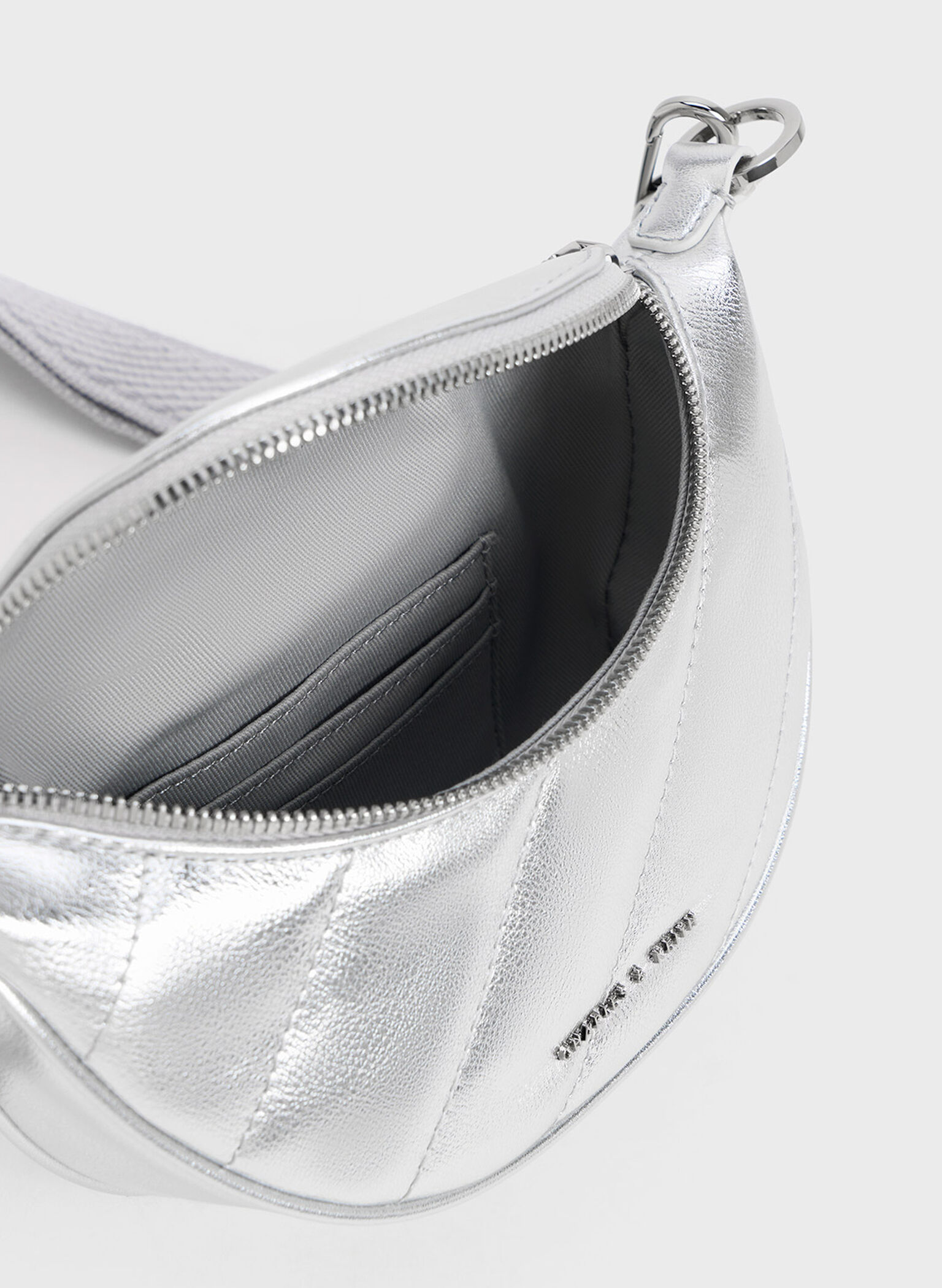 Philomena Metallic Half-Moon Crossbody Bag, Silver, hi-res