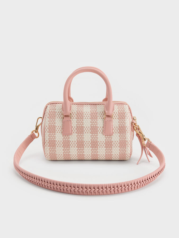 Everleigh Checkered Bowling Bag, Light Pink, hi-res