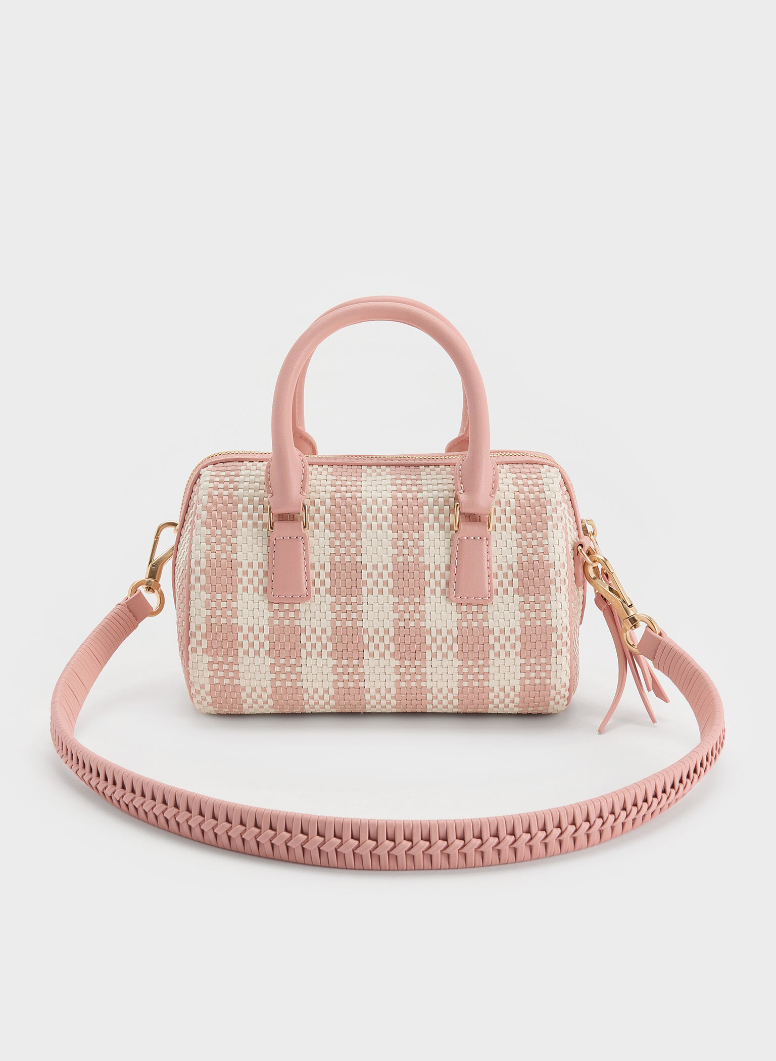 Everleigh Checkered Bowling Bag, Light Pink, hi-res