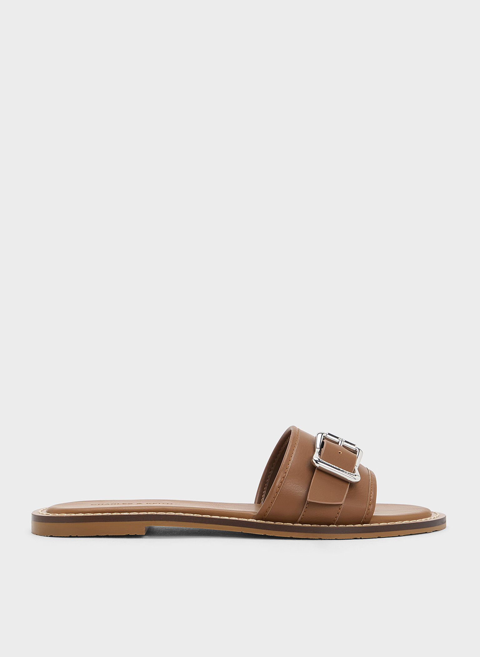 Buckled Slide Sandals, Caramel, hi-res