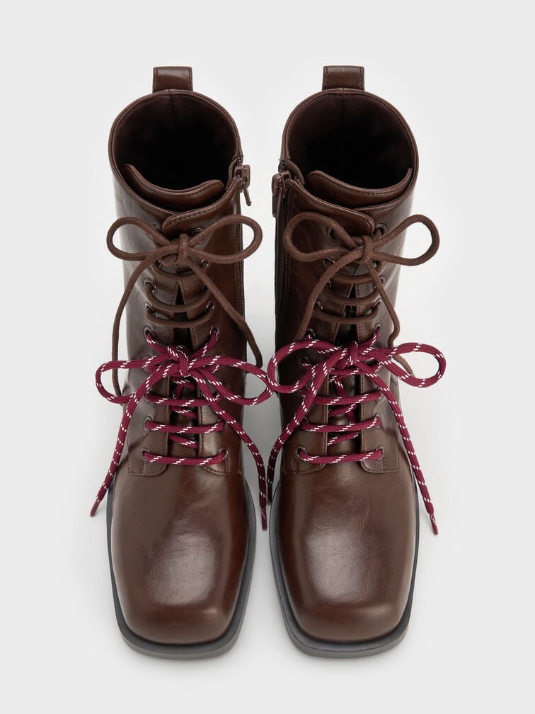 Logan Double-Lace Mid-Calf Combat Boots, Dark Brown, hi-res
