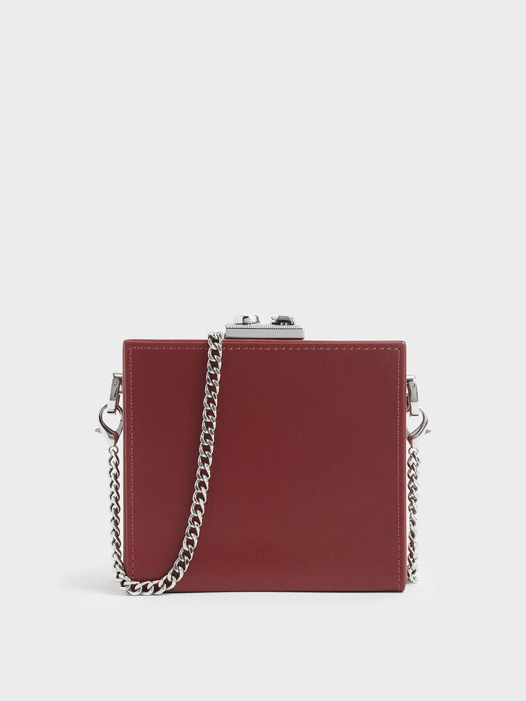 Boxed Leather Mini Square Pouch, Red, hi-res
