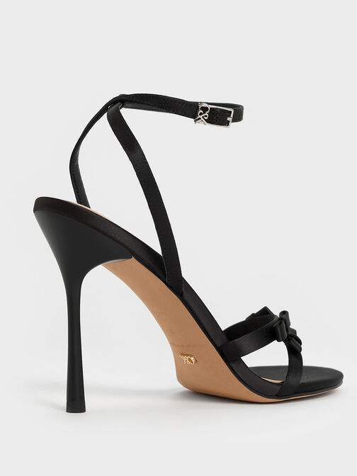 Jessy Recycled Polyester Bow Ankle-Strap Stiletto-Heel Sandals, Black Textured, hi-res