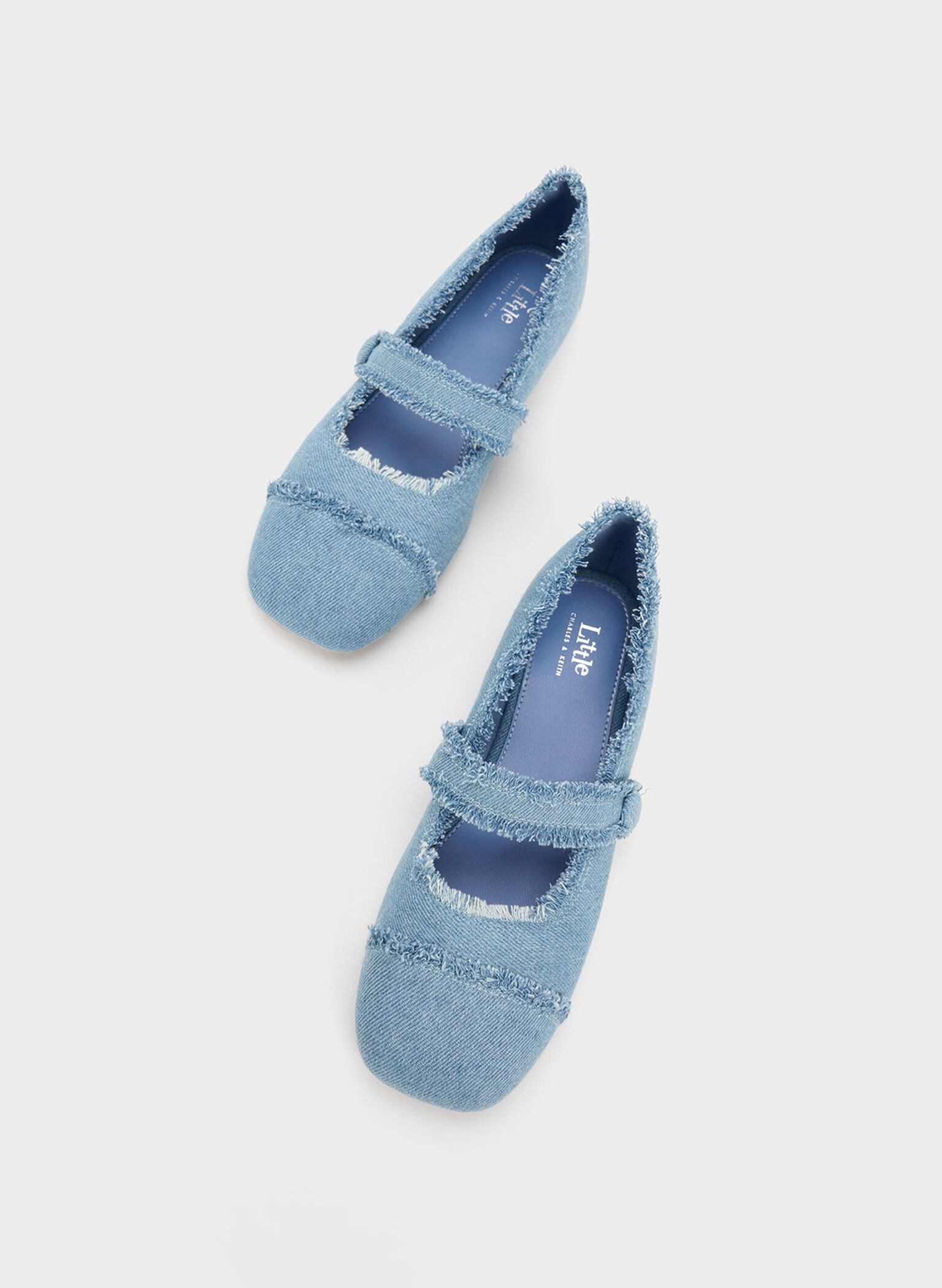Girls' Denim Mary Jane Flats, Light Blue, hi-res