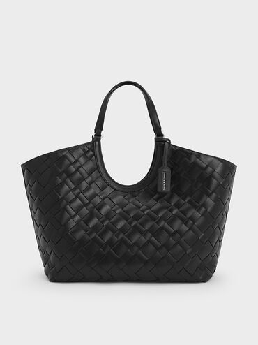 Ivette Woven Tote Bag, Noir, hi-res