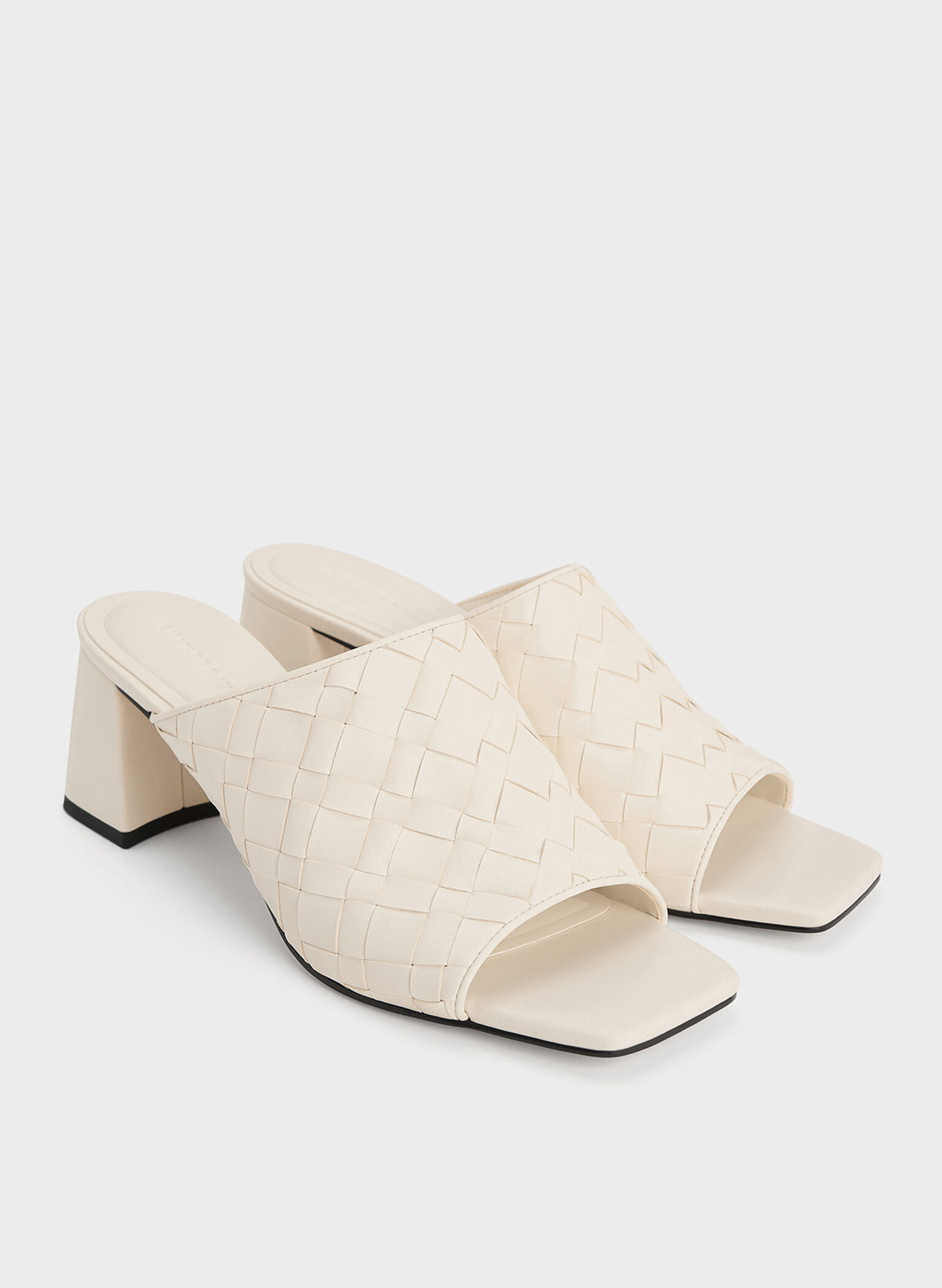 Woven Square-Toe Heeled Mules, Chalk, hi-res