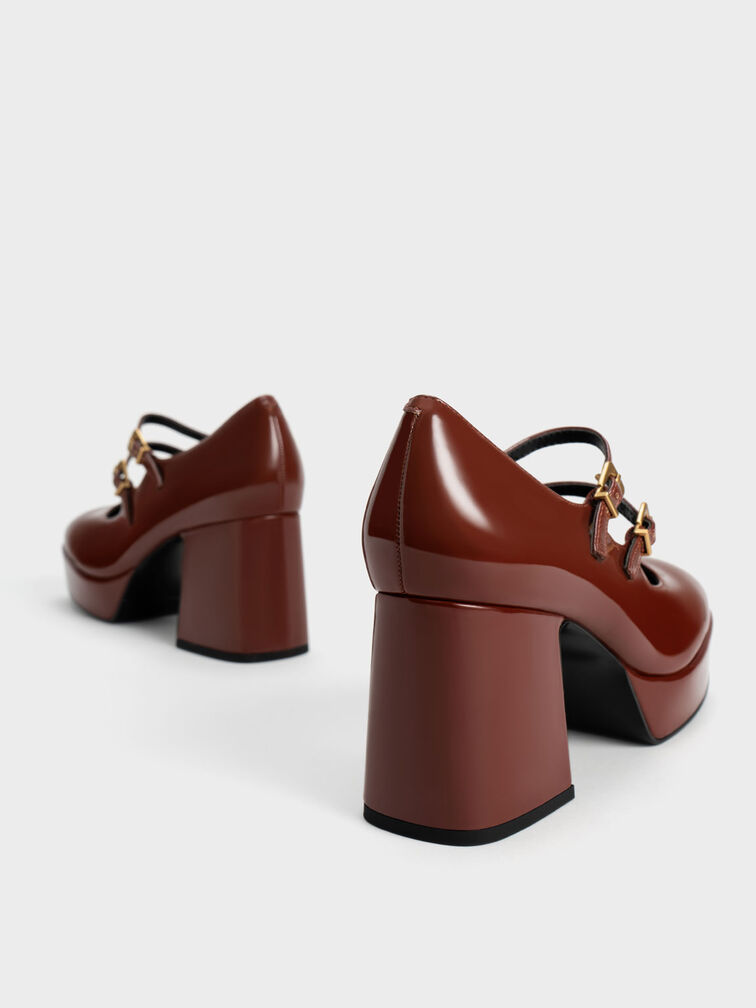 Jaylin Patent Block Heel Mary Janes, Cognac, hi-res