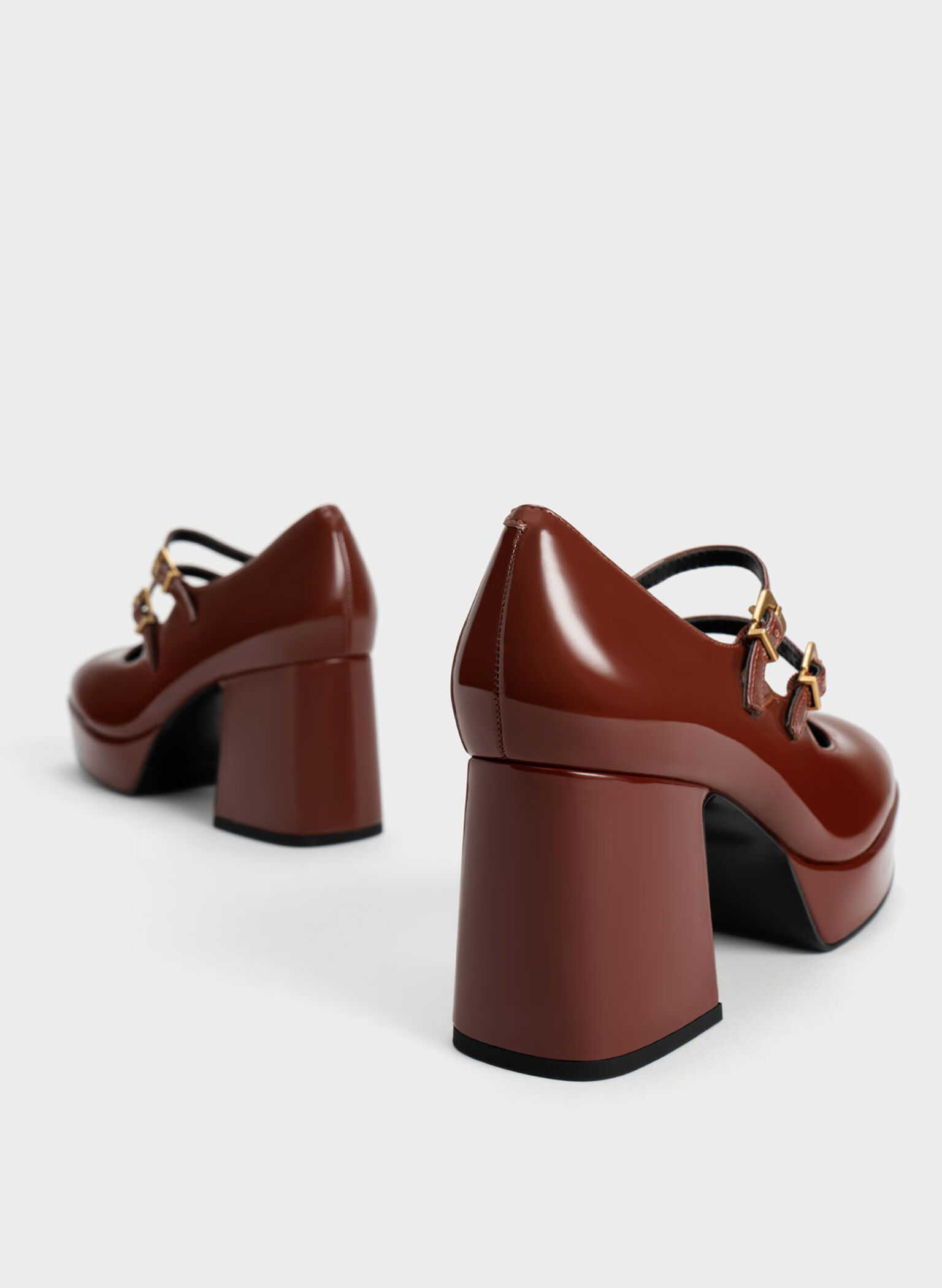 Patent Block Heel Mary Janes, Cognac, hi-res