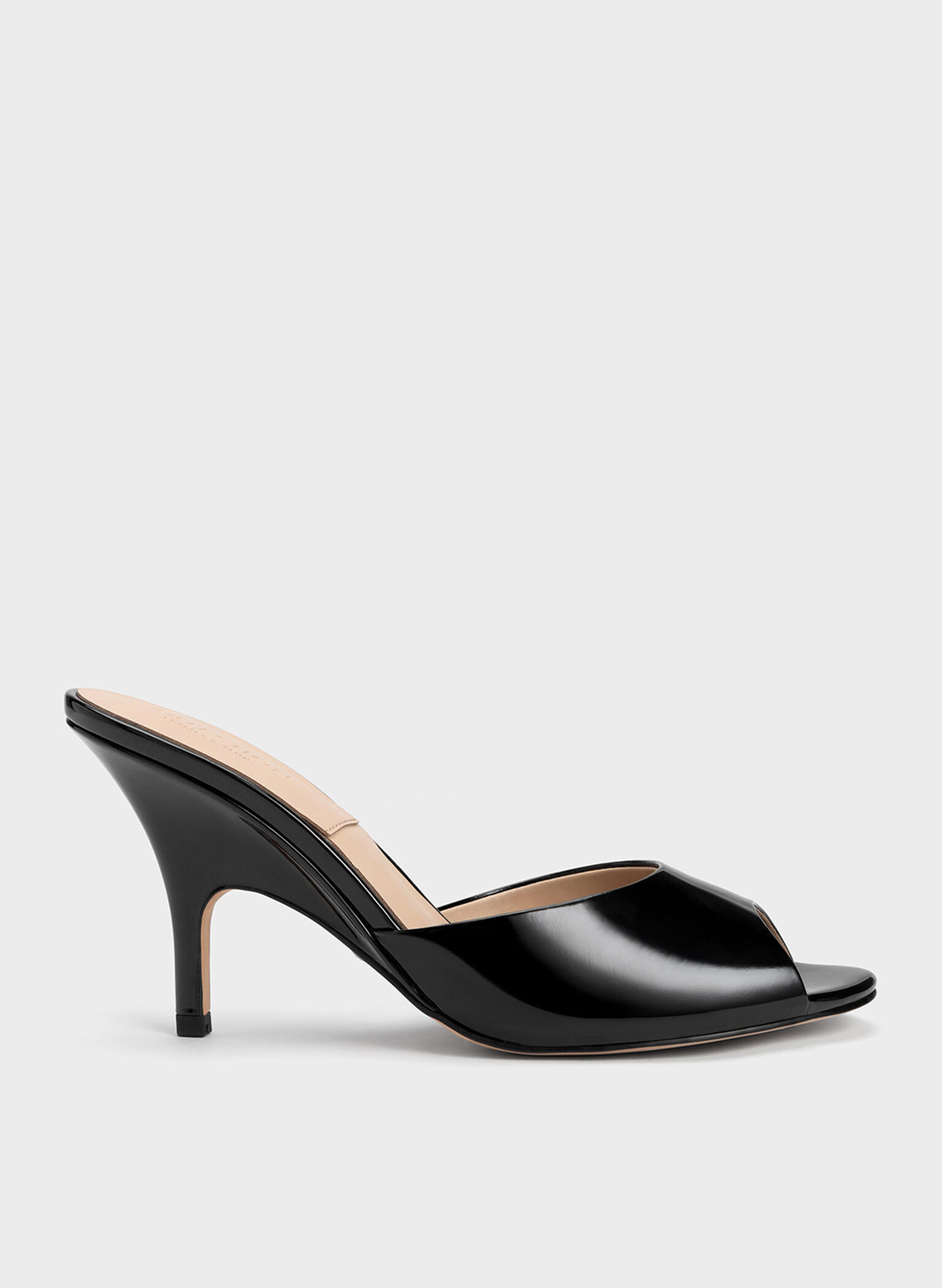 Patent Leather Round-Toe Heeled Mules, Black, hi-res