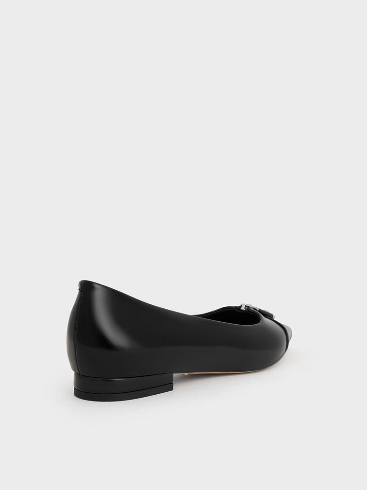 Nina Leather Pointed Cap-Toe Flats, Black Box, hi-res