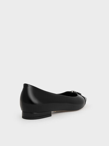 Nina Leather Pointed Cap-Toe Flats, Black Box, hi-res