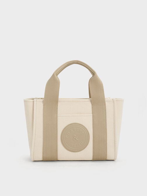 Kay Canvas Contrast-Trim Tote Bag, Taupe, hi-res