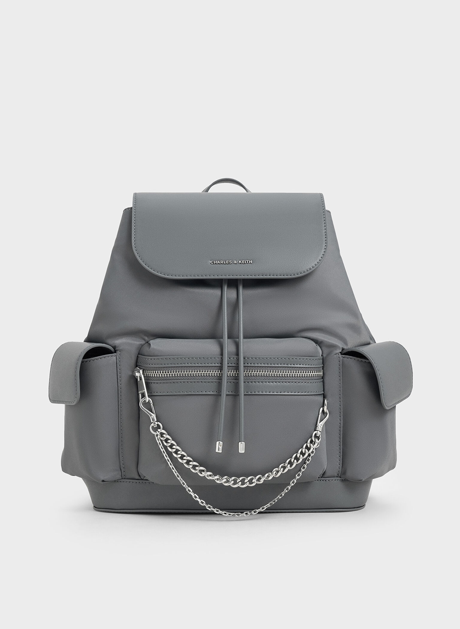 Nylon Puffy Chain-Link Backpack, Grey, hi-res