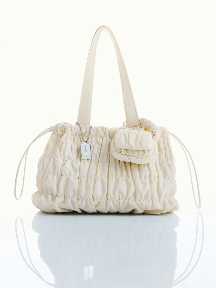 Klio Nylon Ruched Micro Bag Charm, Cream, hi-res