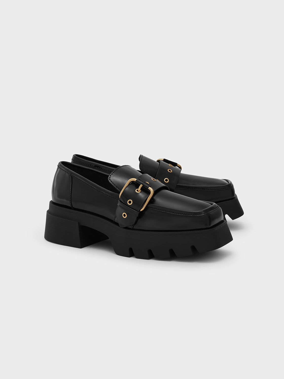 Fay Buckled Chunky Penny Loafers, Black, hi-res