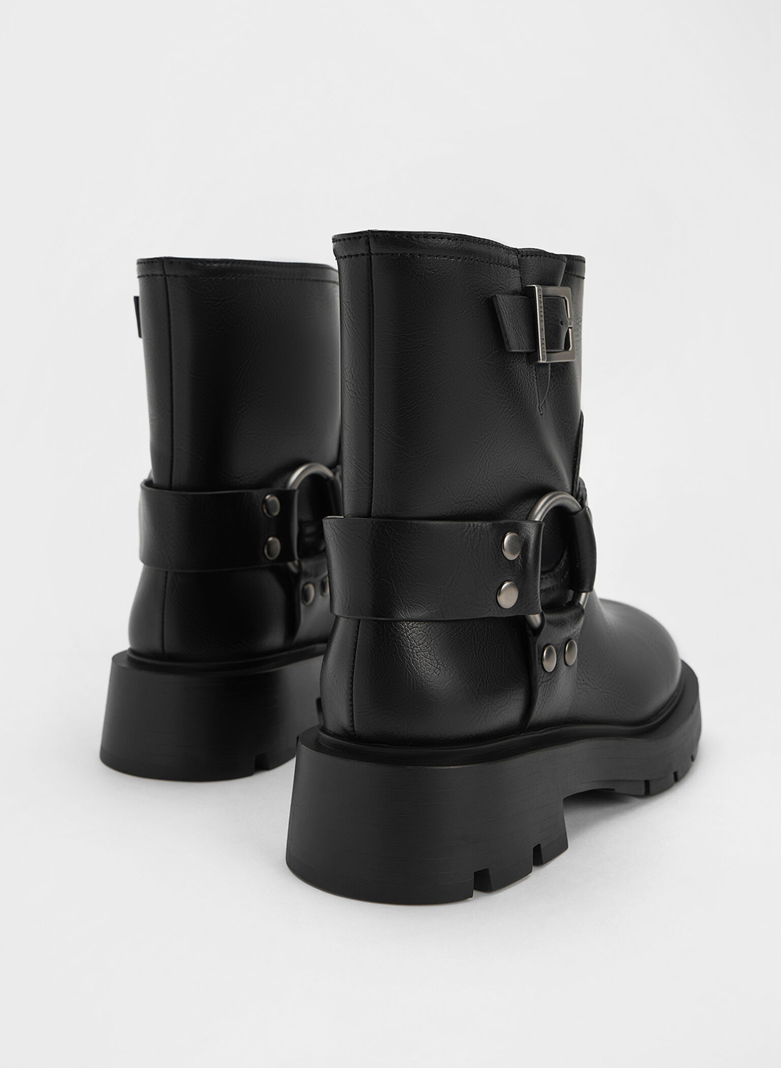 Metallic Buckled Ankle Boots, Black, hi-res