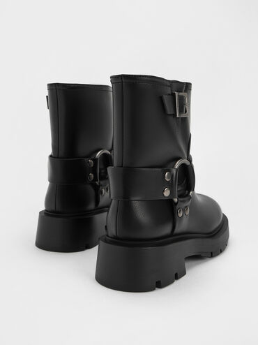 Metallic Buckled Ankle Boots, Black, hi-res