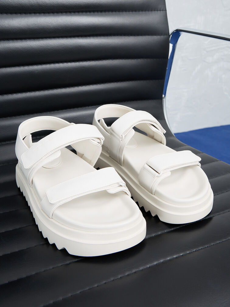 Double-Strap Ridged-Sole Flatform Sandals, Cream, hi-res