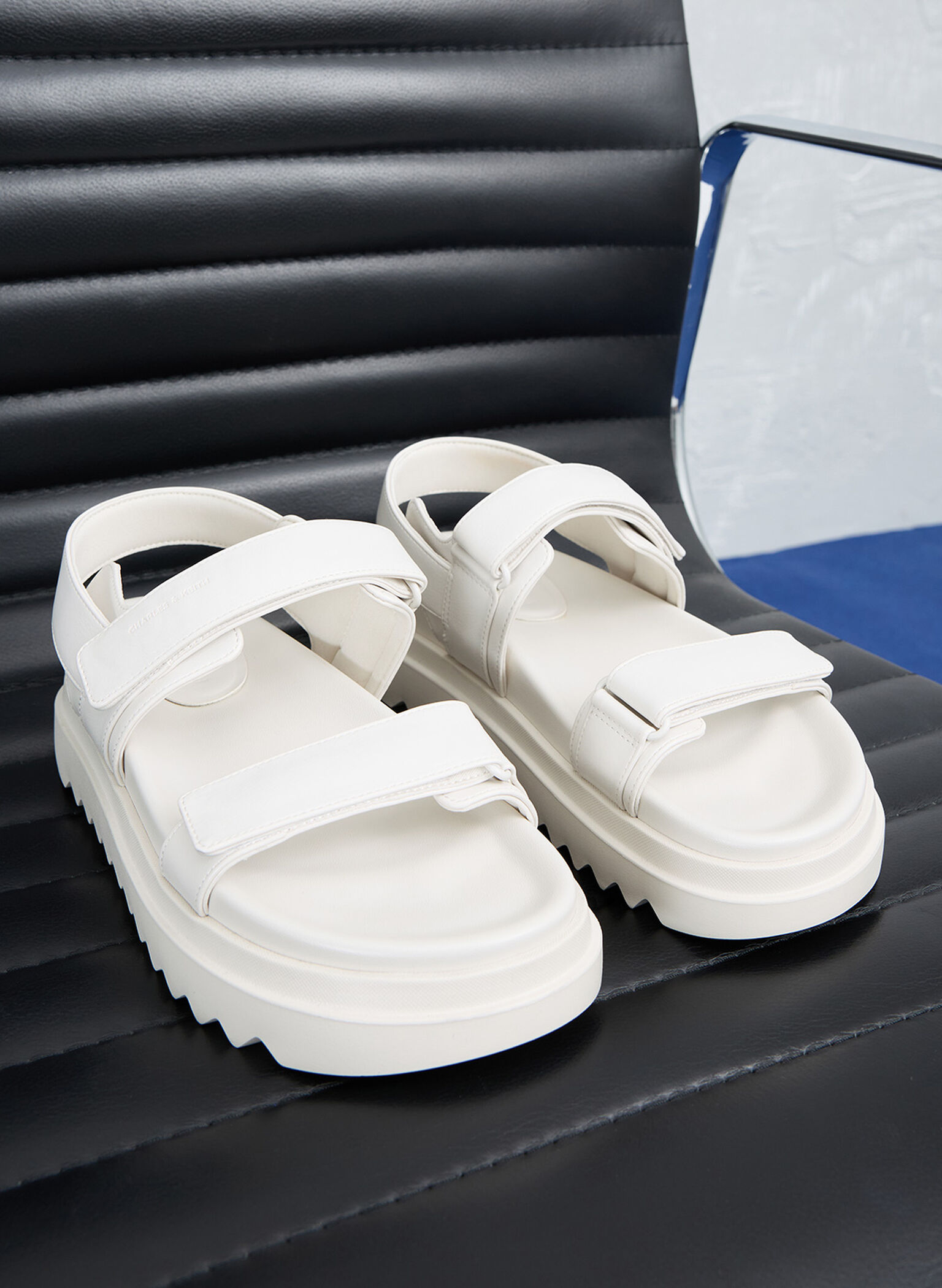 Double-Strap Ridged-Sole Flatform Sandals, Cream, hi-res