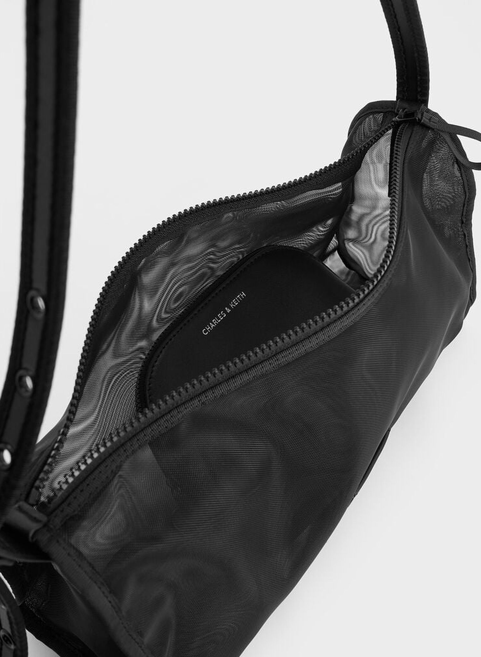 Mesh Elongated Shoulder Bag, Jet Black, hi-res