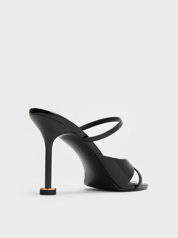 Patent Crossover Sculptural-Heel Strappy Mules, Black Patent, hi-res