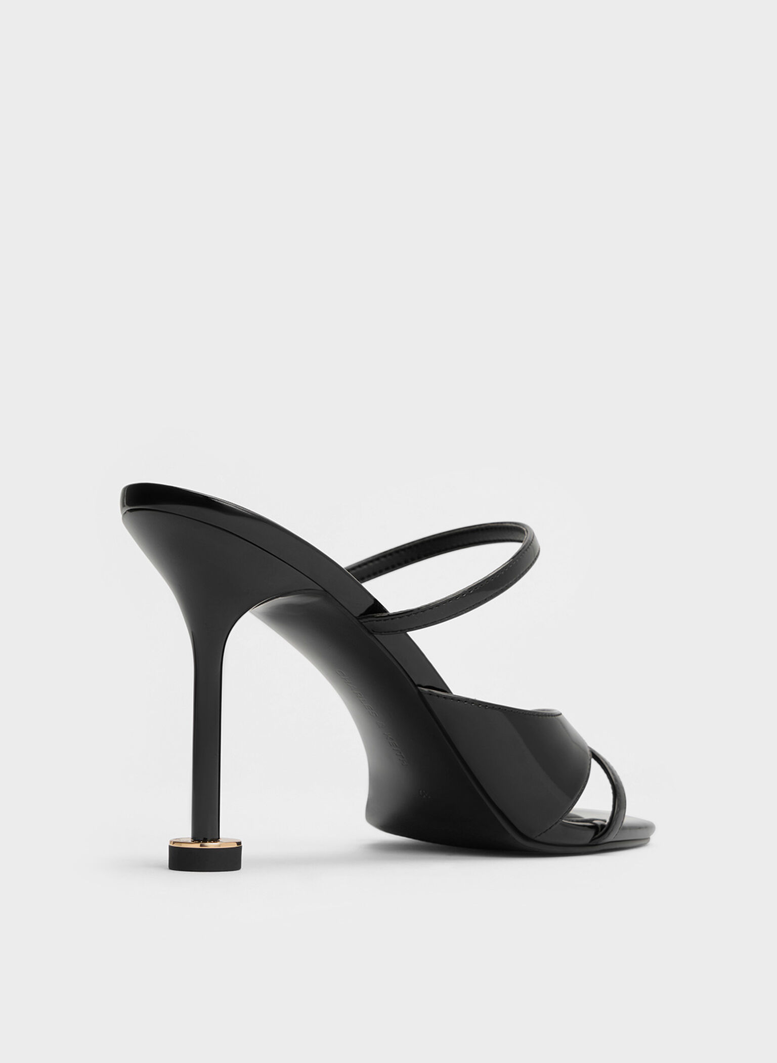 Patent Crossover Sculptural-Heel Strappy Mules, Black Patent, hi-res