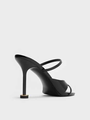 Patent Crossover Sculptural-Heel Strappy Mules, Black Patent, hi-res