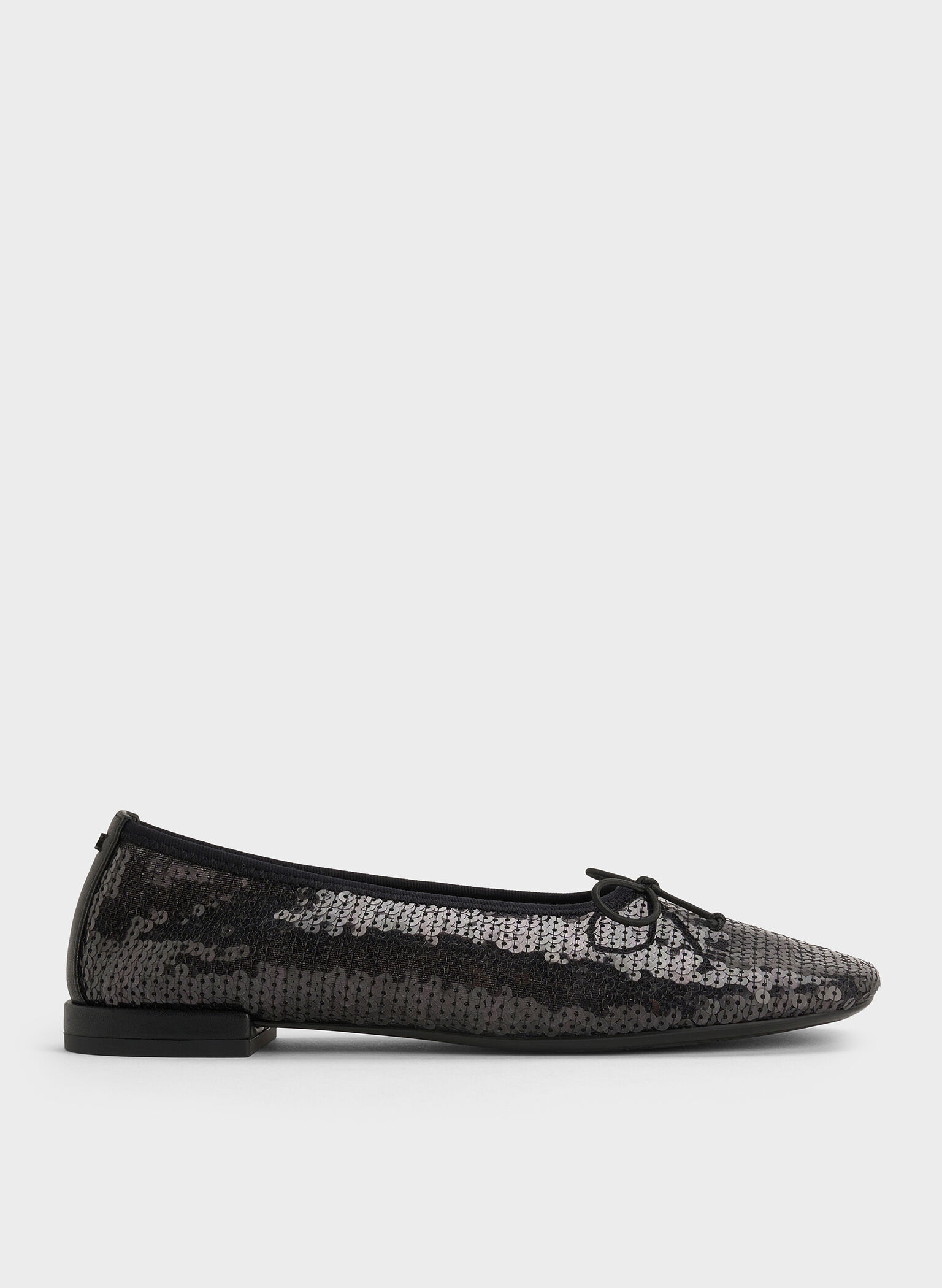 Sequin Mesh & Leather Bow Ballet Flats, Black Textured, hi-res