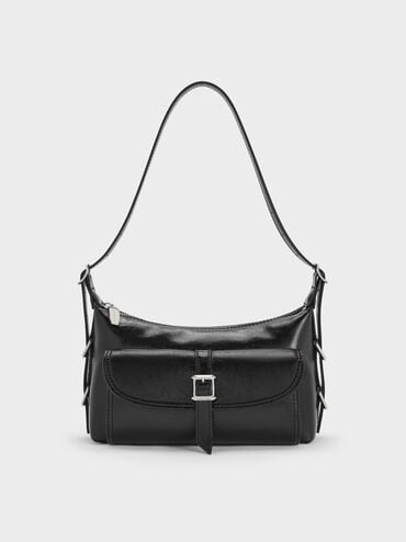 Bryna Belted Shoulder Bag, Noir, hi-res