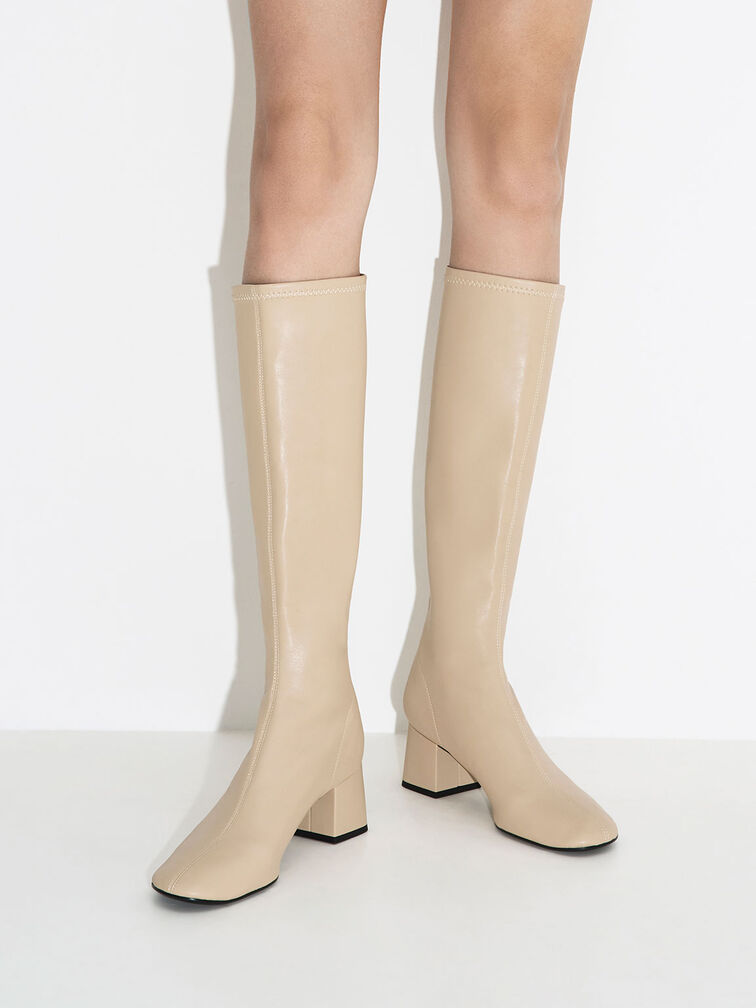 Block Heel Knee Boots, Sand, hi-res