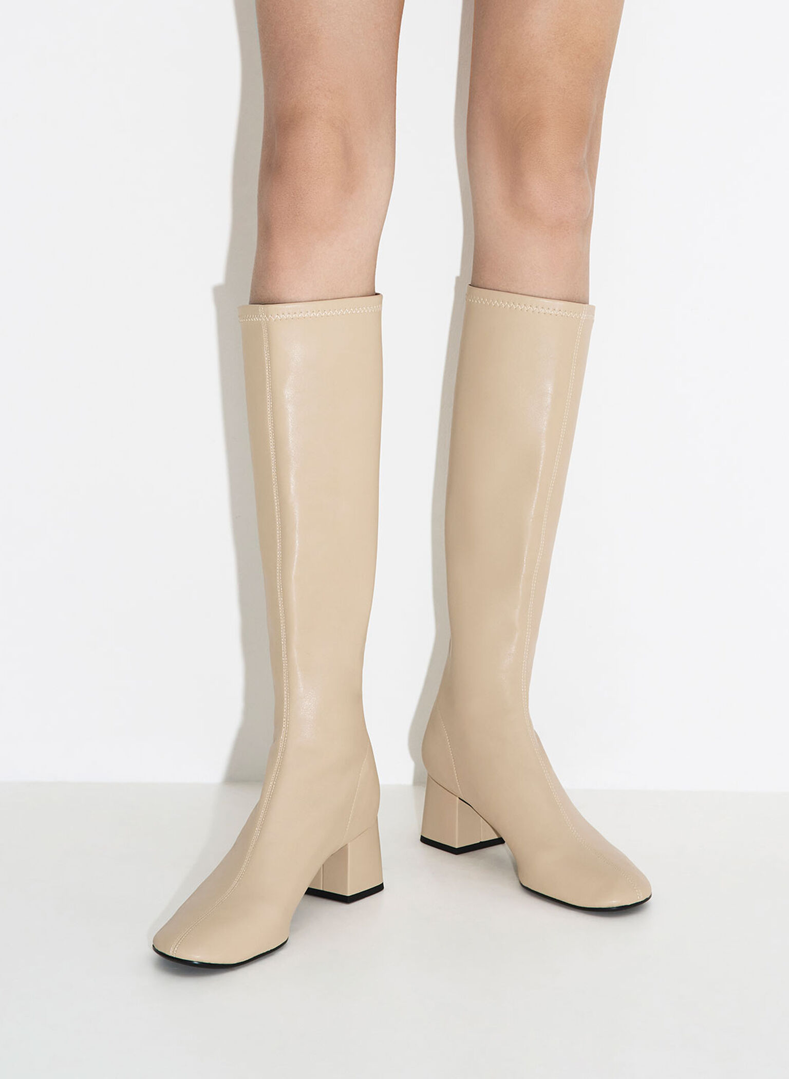 Block Heel Knee Boots, Sand, hi-res