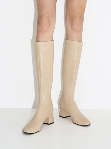 Block Heel Knee Boots, Sand, hi-res
