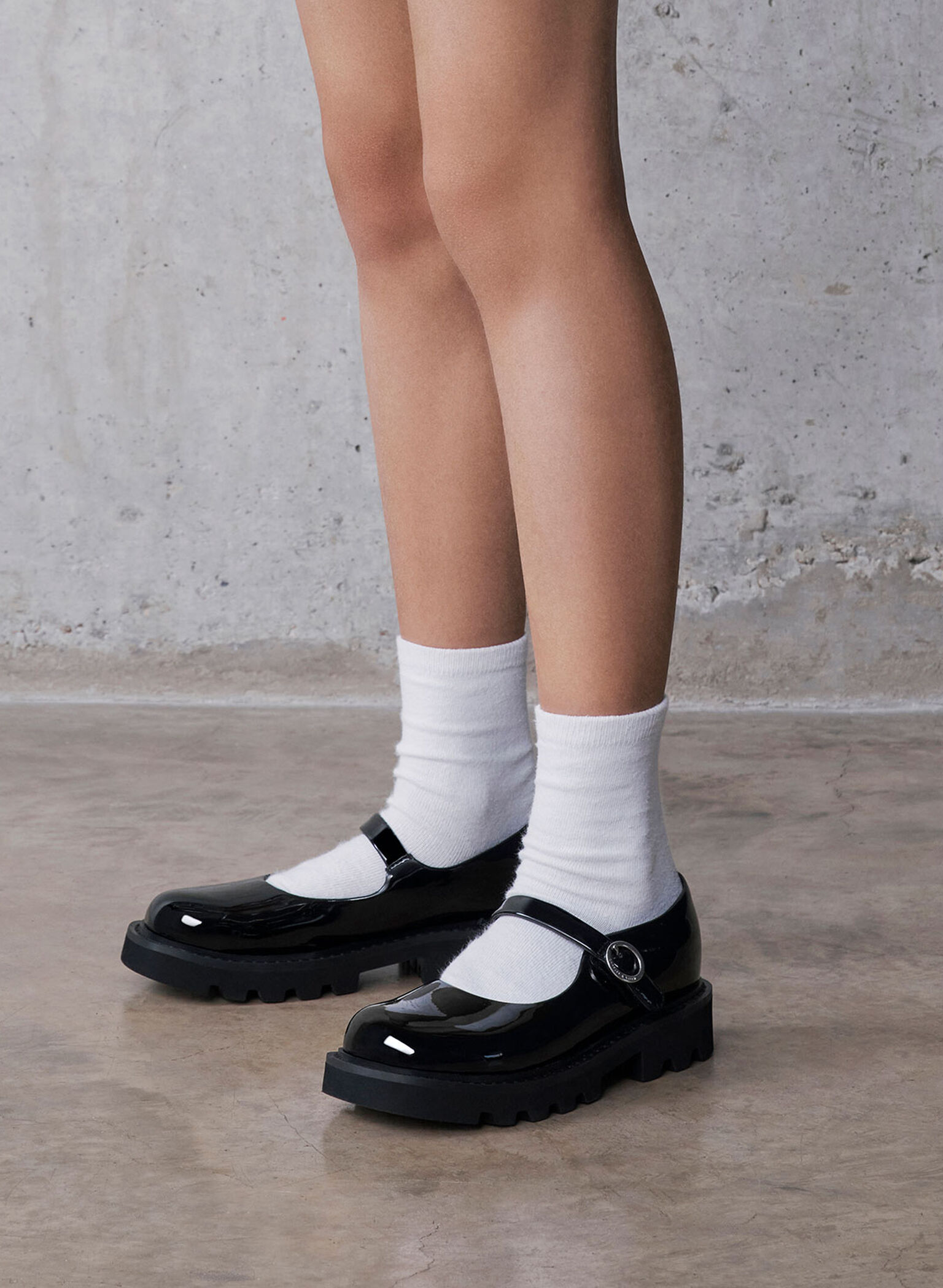 Girls' Patent Platform Mary Janes, Black Patent, hi-res