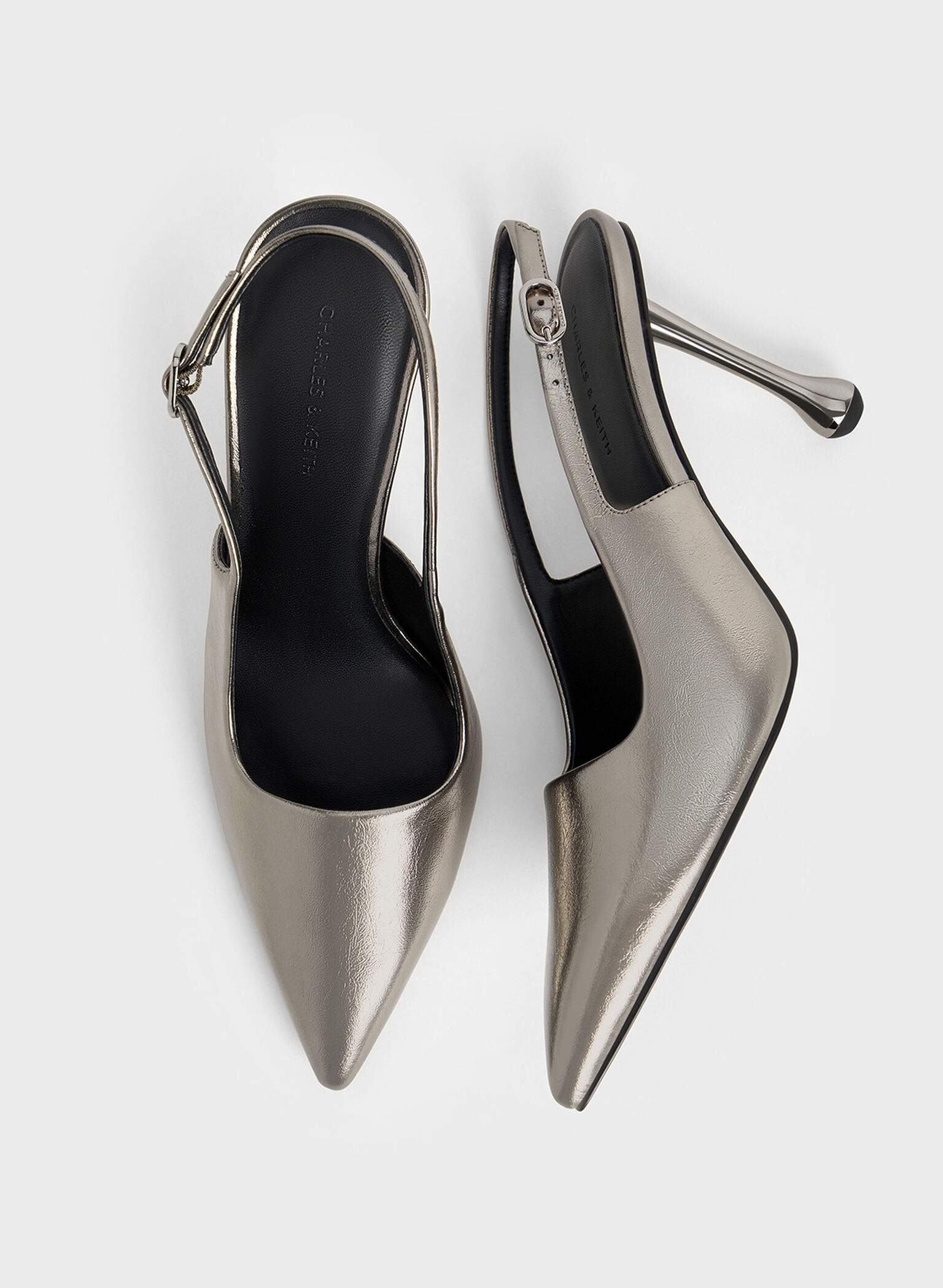 Metallic Sculptural-Heel Pointed-Toe Pumps, Pewter, hi-res