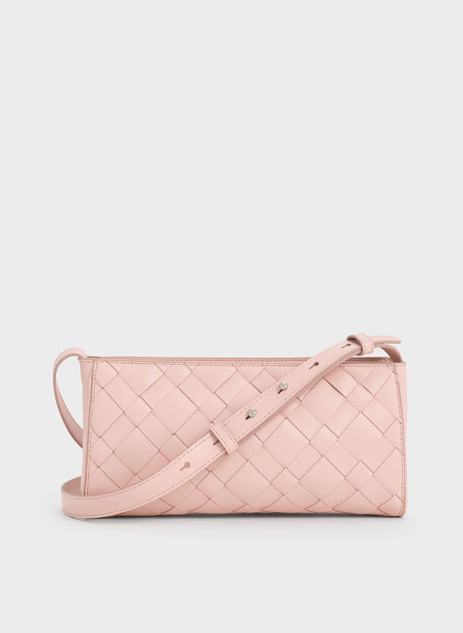 Ivette Woven Elongated Shoulder Bag, Light Pink, hi-res