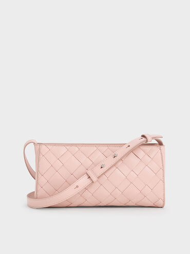 Ivette Woven Elongated Shoulder Bag, Light Pink, hi-res