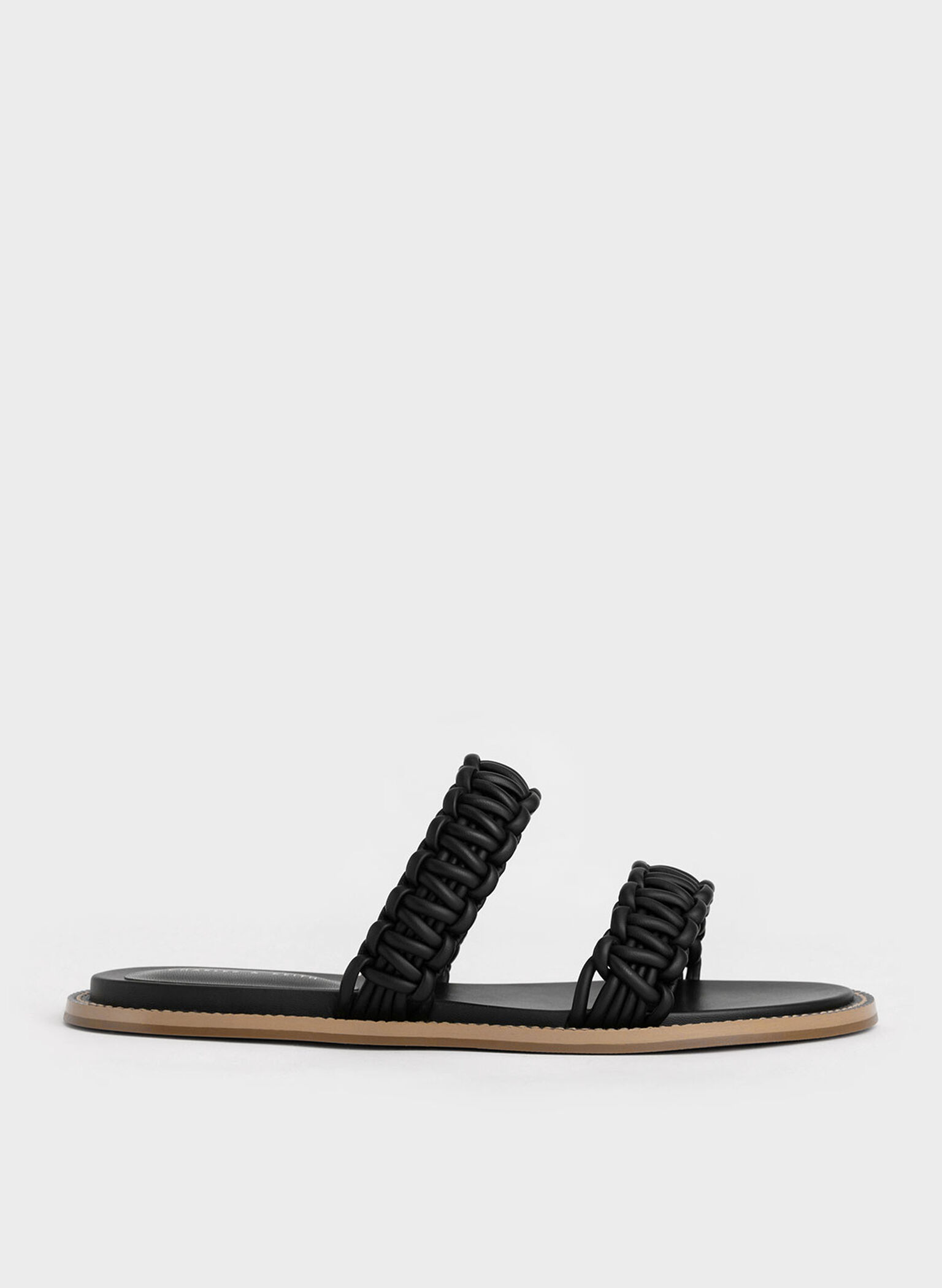 Braided Strap Slide Sandals, Black, hi-res
