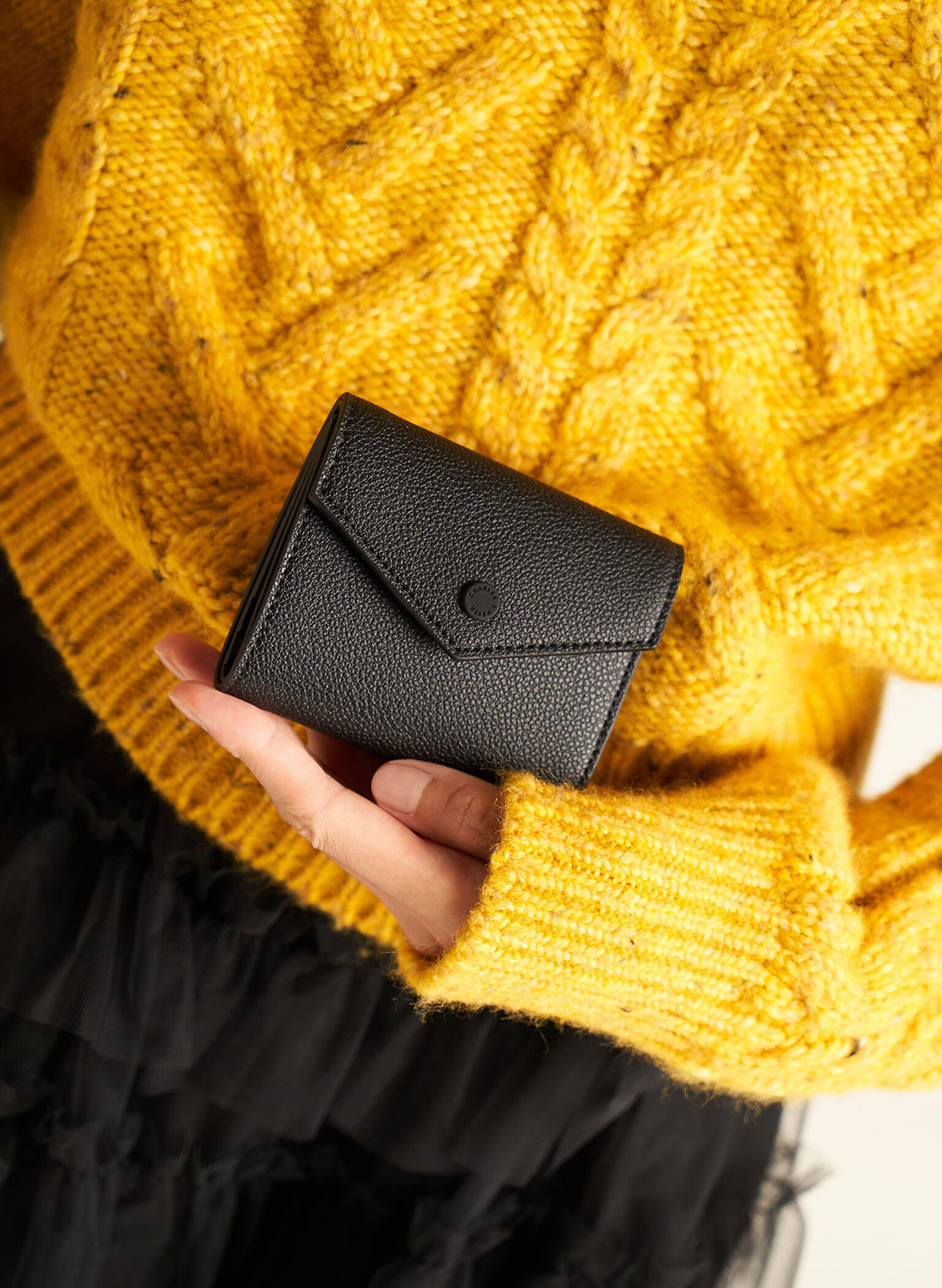 Marlowe Short Envelope Wallet, Black, hi-res