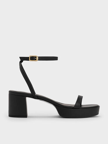 Thin-Strap Block Heel Sandals, Black, hi-res