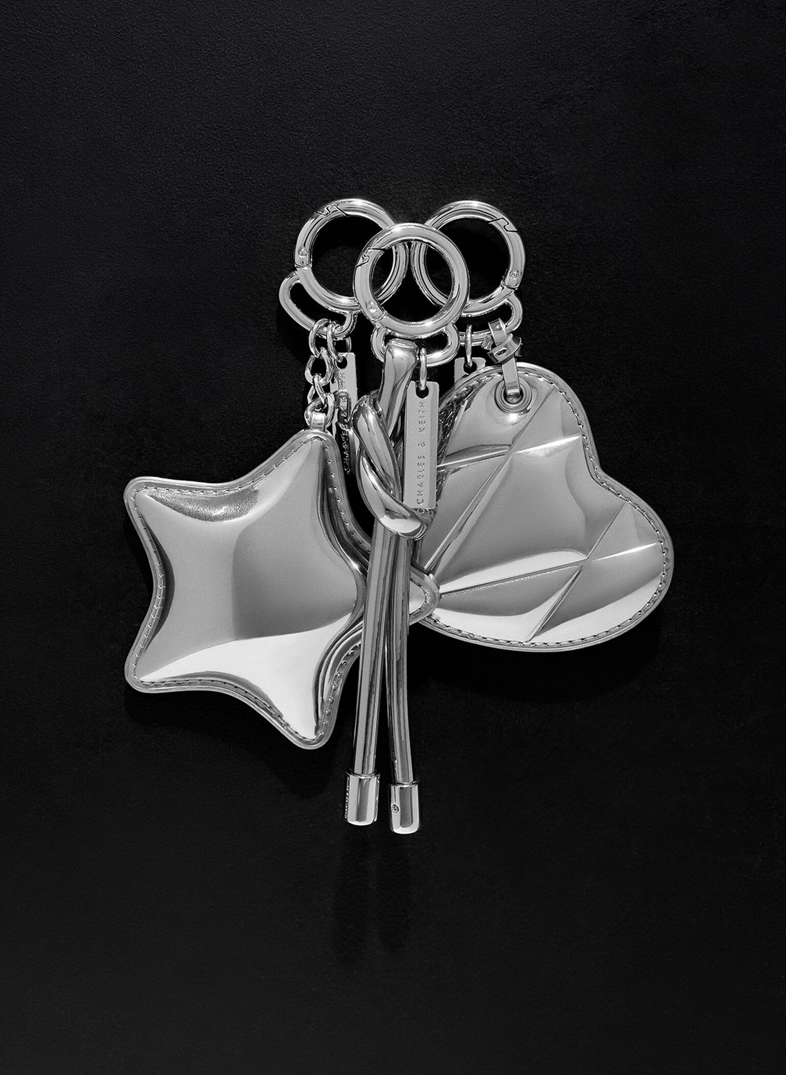 Metallic Heart Quilted Mirror Charm, Silver, hi-res